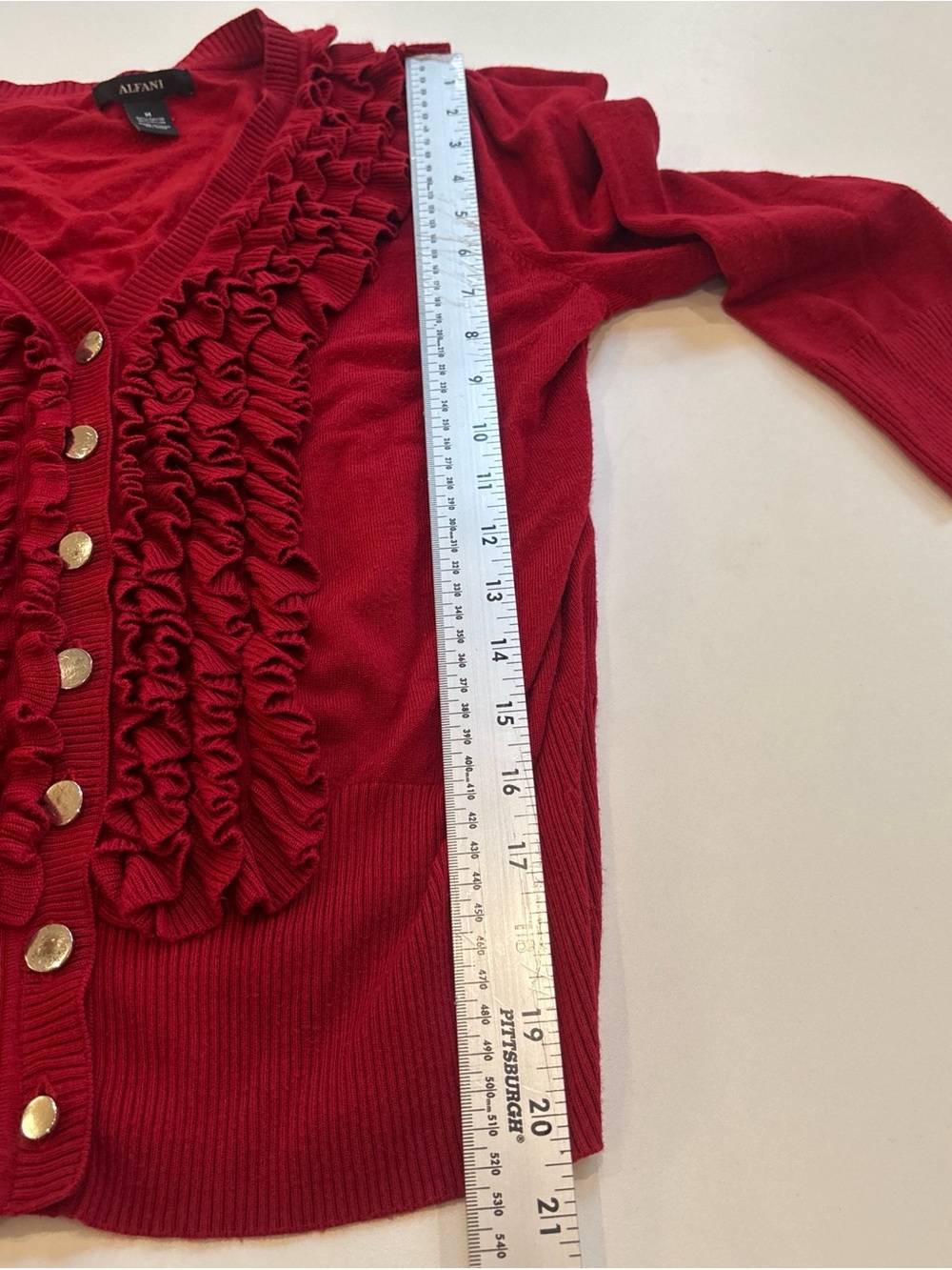 Alfani Red Ruffle-Front Button Cardigan - Picture 6 of 7